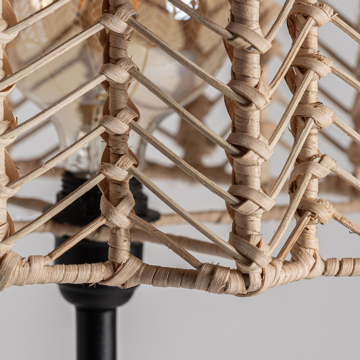 Plissé Black Iron & Brown Rattan Floor Lamp 40x40x150 cm