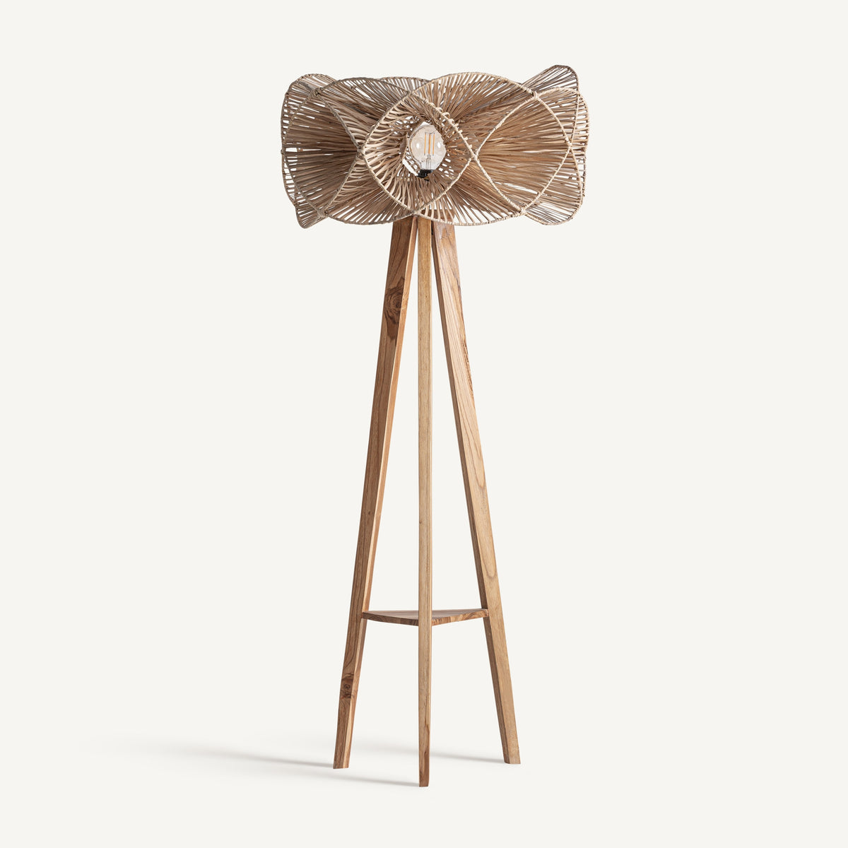 Varsha Brown Teak Wood & Rattan Floor Lamp 65x65x160 cm