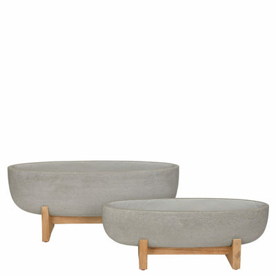 Pot Cement Rustic W/Wooden Legs S/2 75x24x21,64x19x15