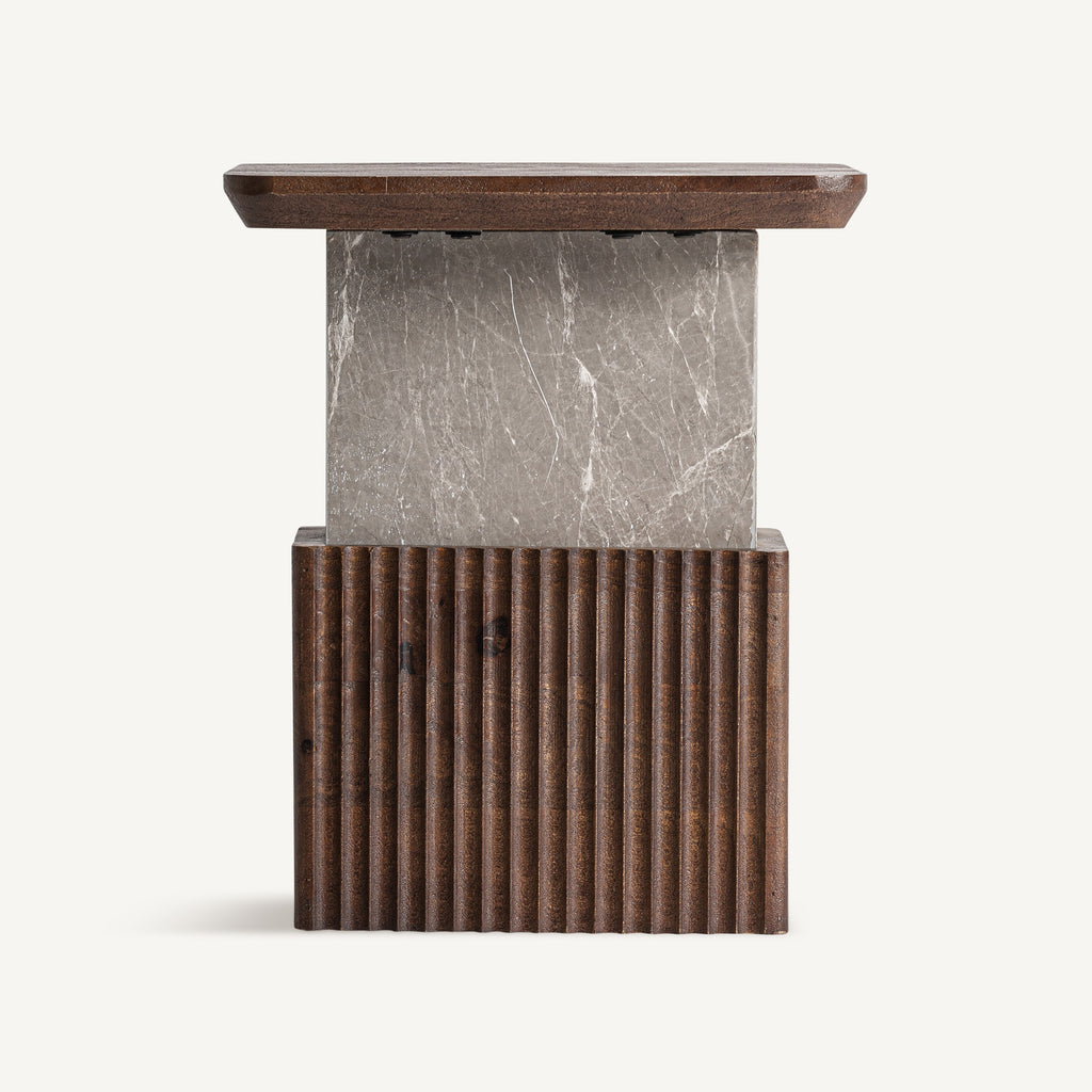 Mango wood/grey marble side table