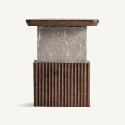 Mango wood/grey marble side table
