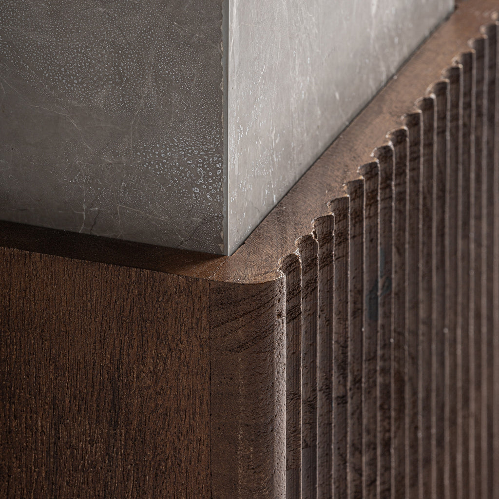 Mango wood/grey marble side table