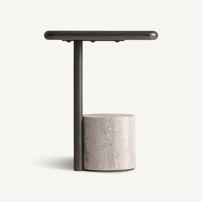 Travertine Grey/Ash Wood Side Table