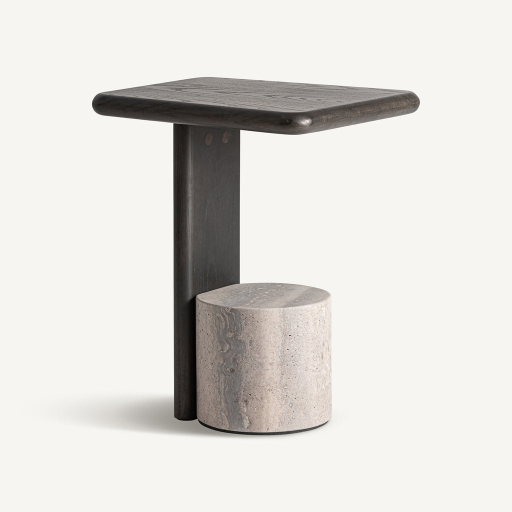 Travertine Grey/Ash Wood Side Table