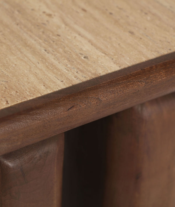 Mango/Travertine Side Table