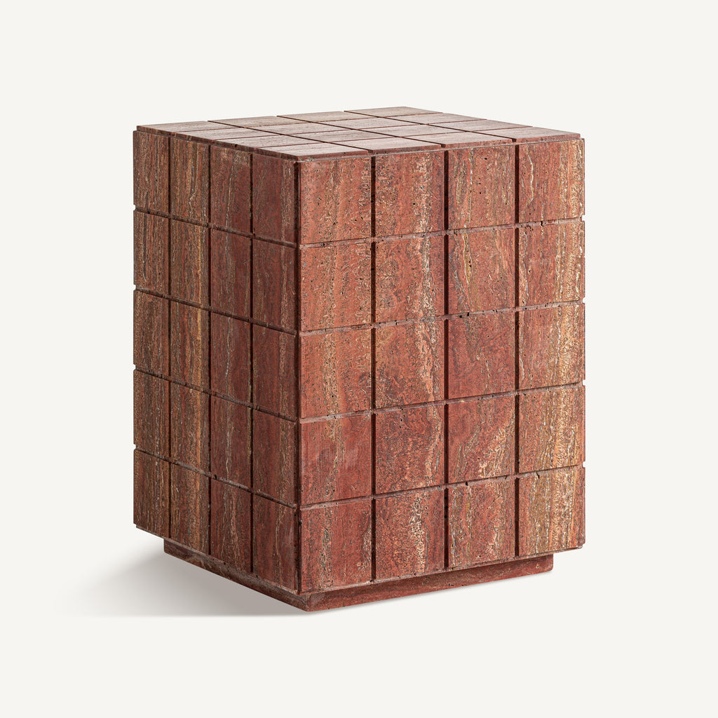 Terracotta travertine tile side table