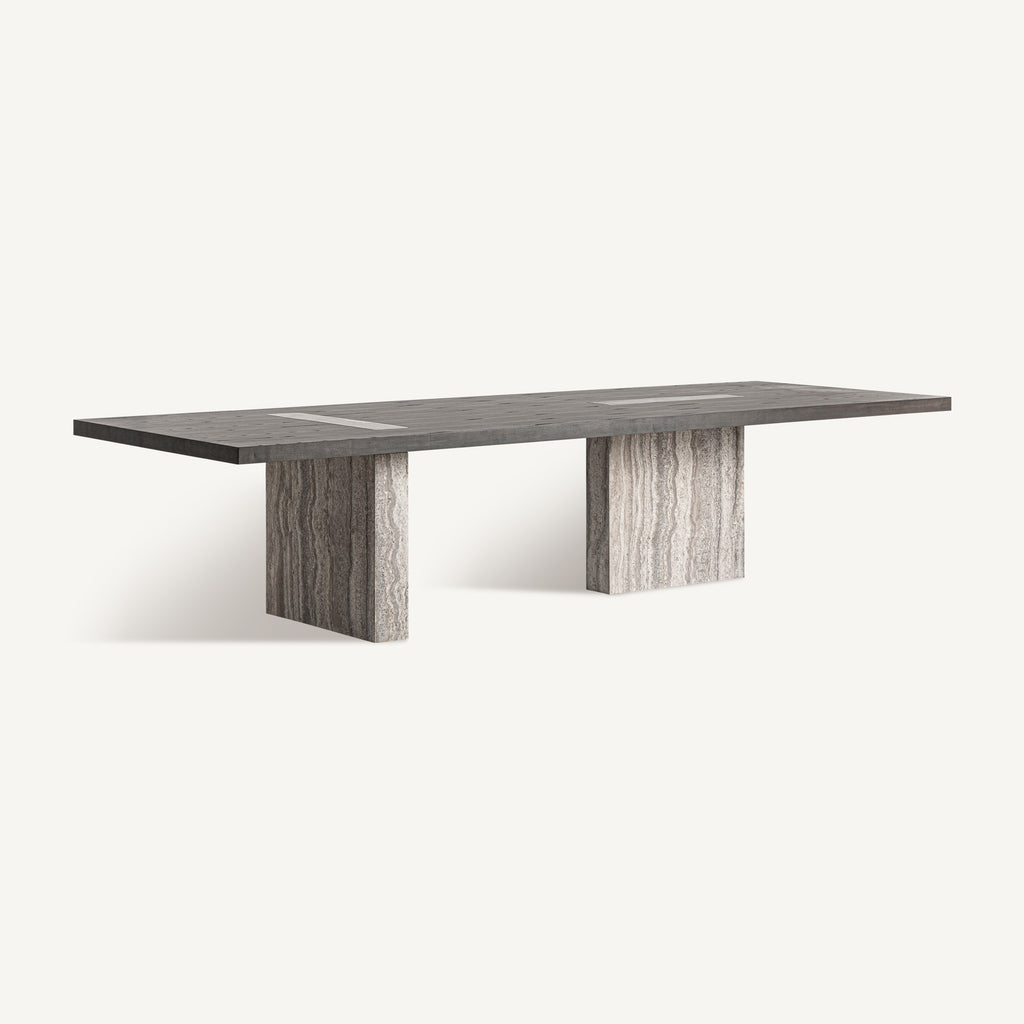 Travertine Grey/Ash Wood Dining Table