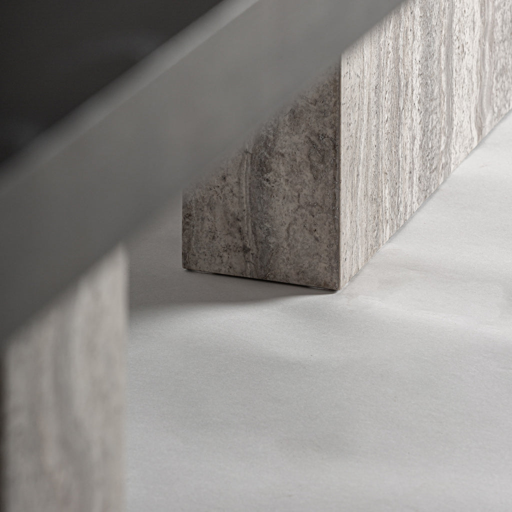 Travertine Grey/Ash Wood Dining Table