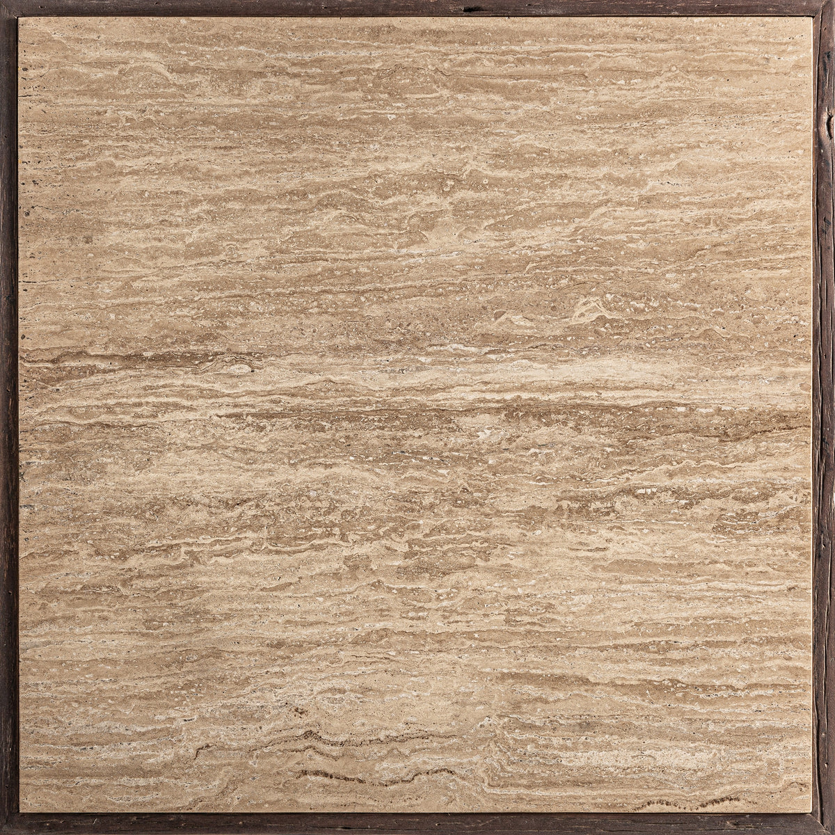 Square travertine/reclaimed wood coffee table