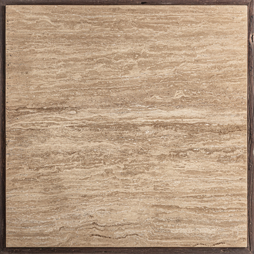 Square travertine/reclaimed wood coffee table