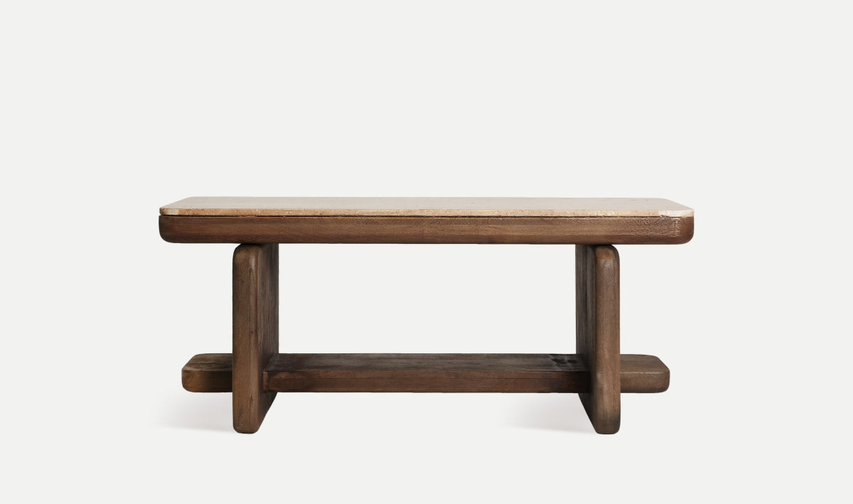 Travertine/Mango Wood Coffee Table