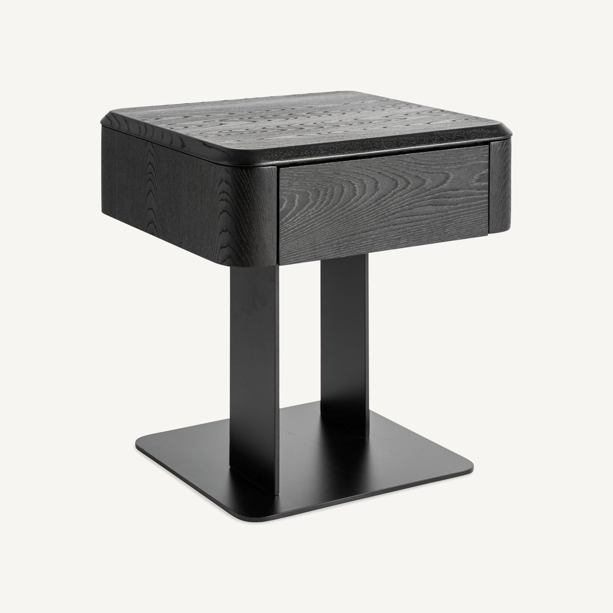 Oak black bed side table