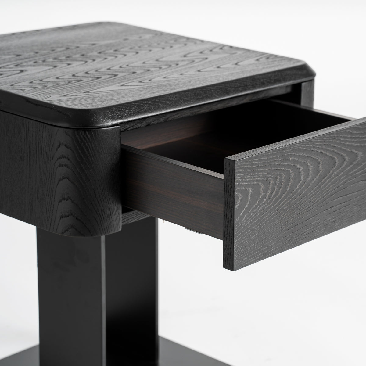 Oak black bed side table