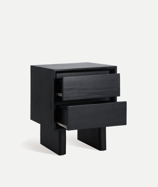 Demmin Black Mindi Wood Bedside Table