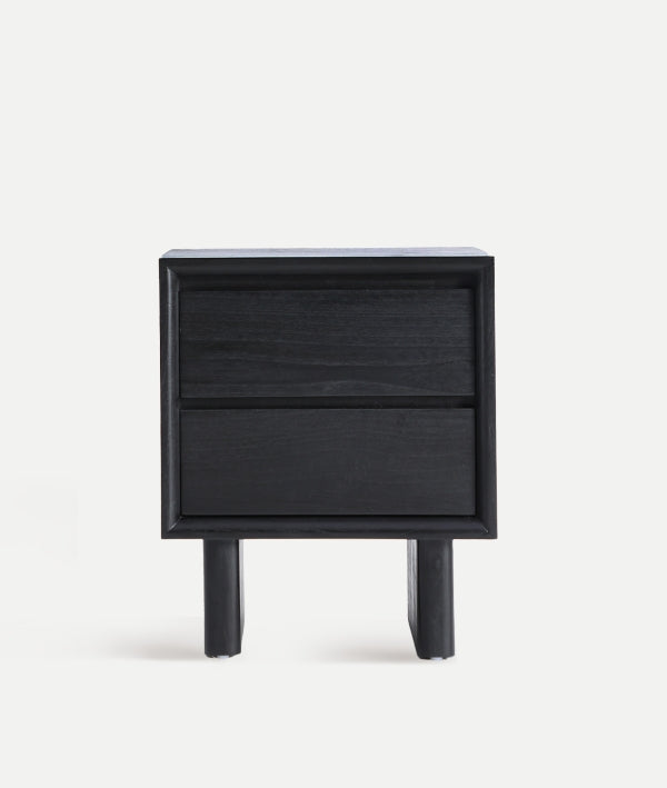 Demmin Black Mindi Wood Bedside Table