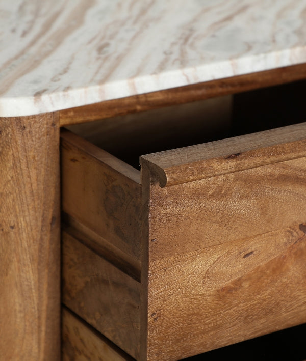Droux Brown Wood & Marble Bedside Table