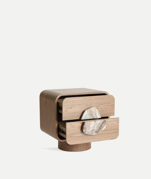 Luzeret Beige MDF & Marble Bedside Table