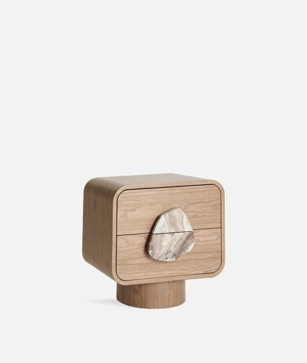 Luzeret Beige MDF & Marble Bedside Table
