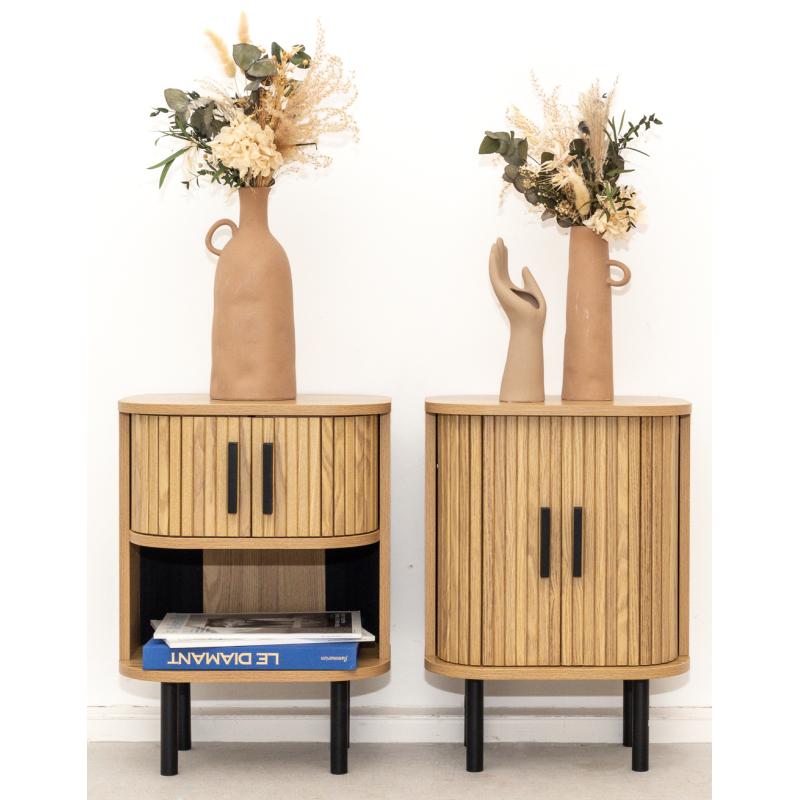 Bedside table in slatted MDF