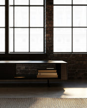 Cargar imagen en el visor de la galería, Mueble de TV FORGE de madera de teca 240 x 45 x 41 cm