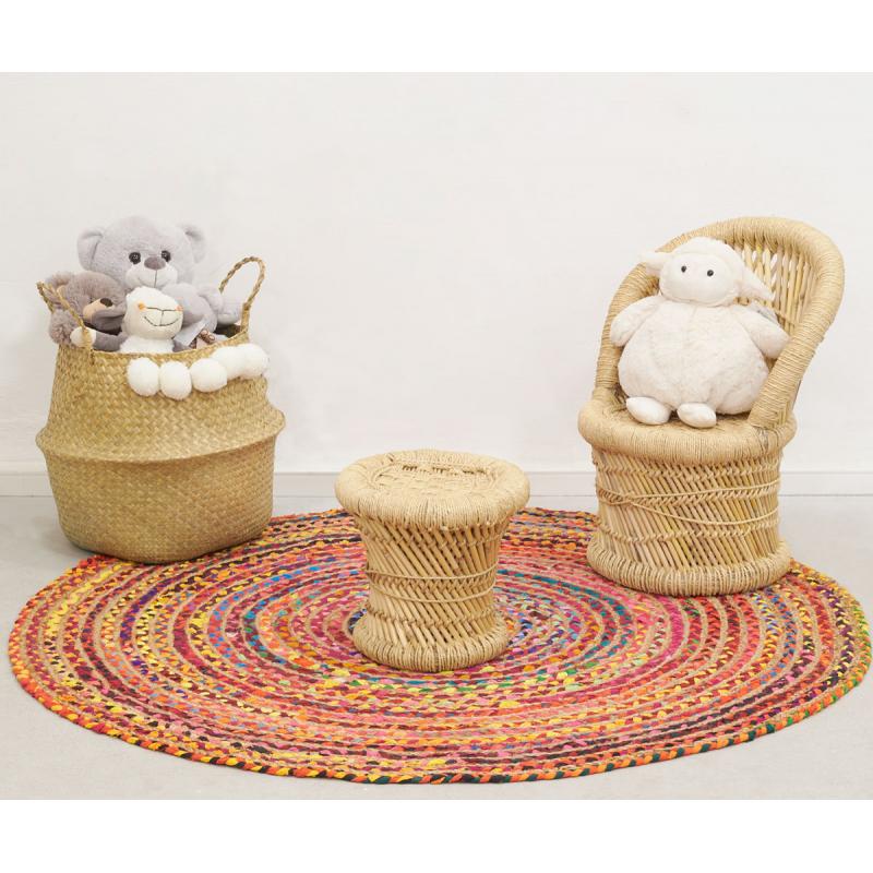 Children's reed armchair and stool