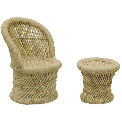 Children's reed armchair and stool