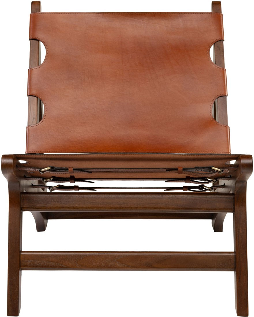 Teak and Natural Leather Lounge Chair