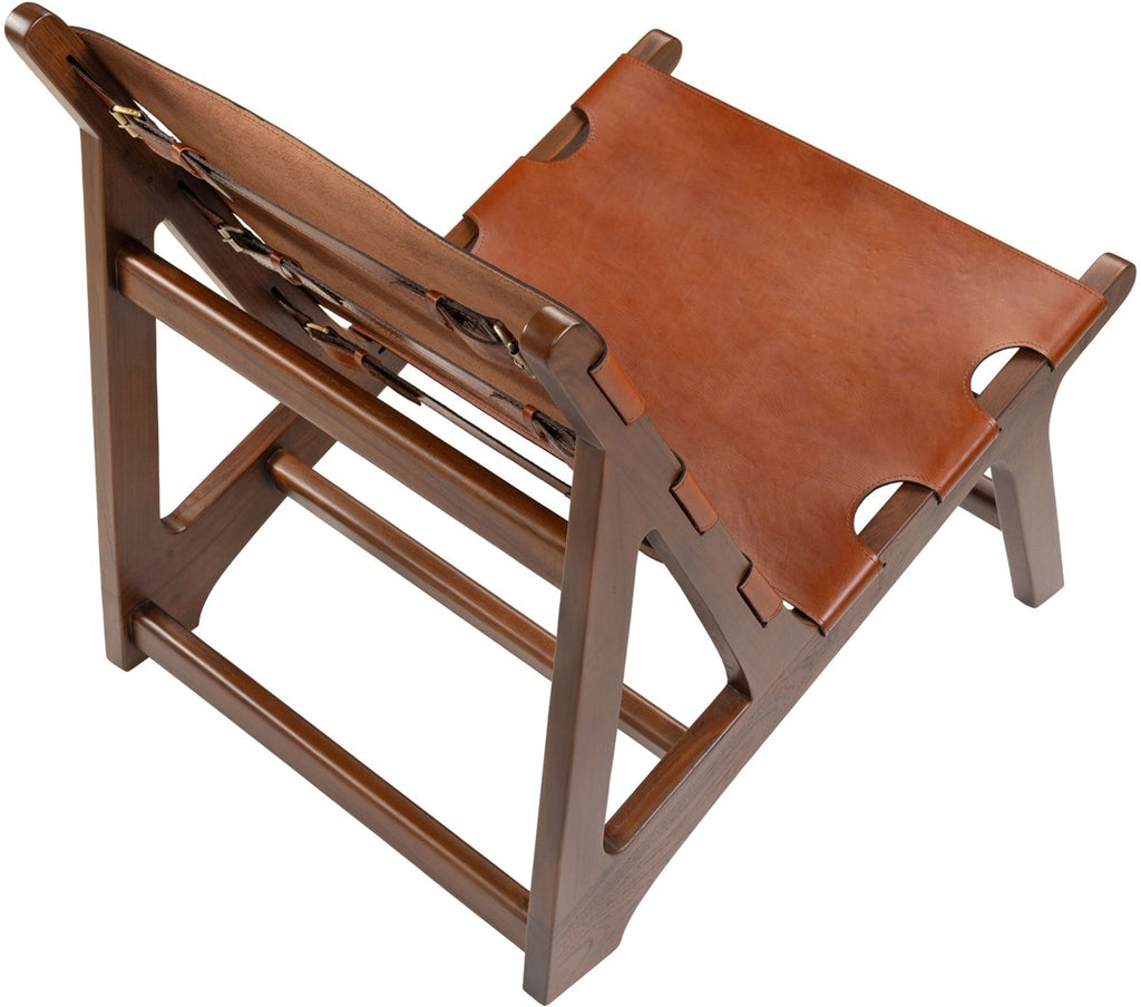 Teak and Natural Leather Lounge Chair