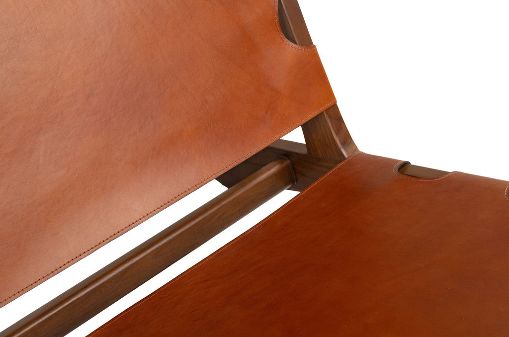 Teak and Natural Leather Lounge Chair