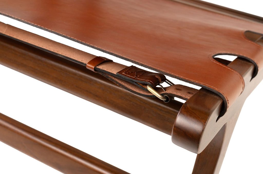 Teak and Natural Leather Lounge Chair