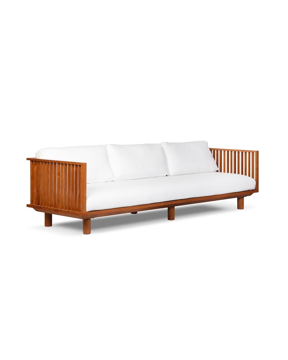 Outdoor teak 3-seater sofa white