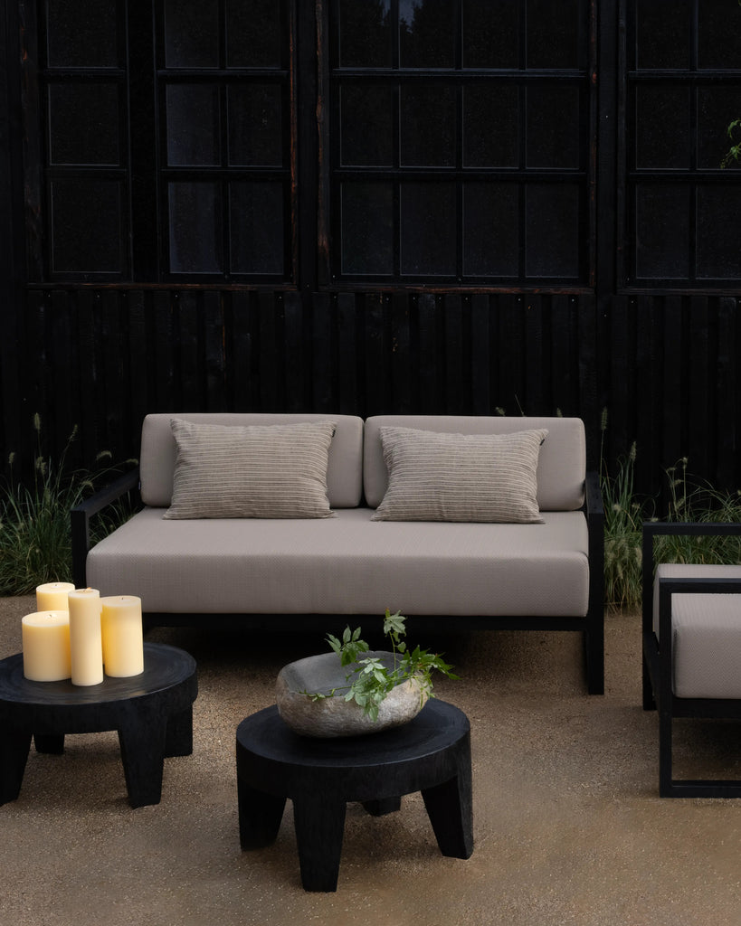 Outdoor black teak 2/3-seater sofa natural
