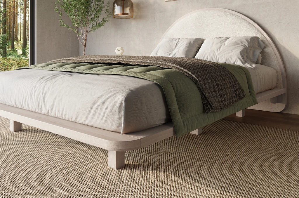 Beech wooden levitating bed in Japandi style