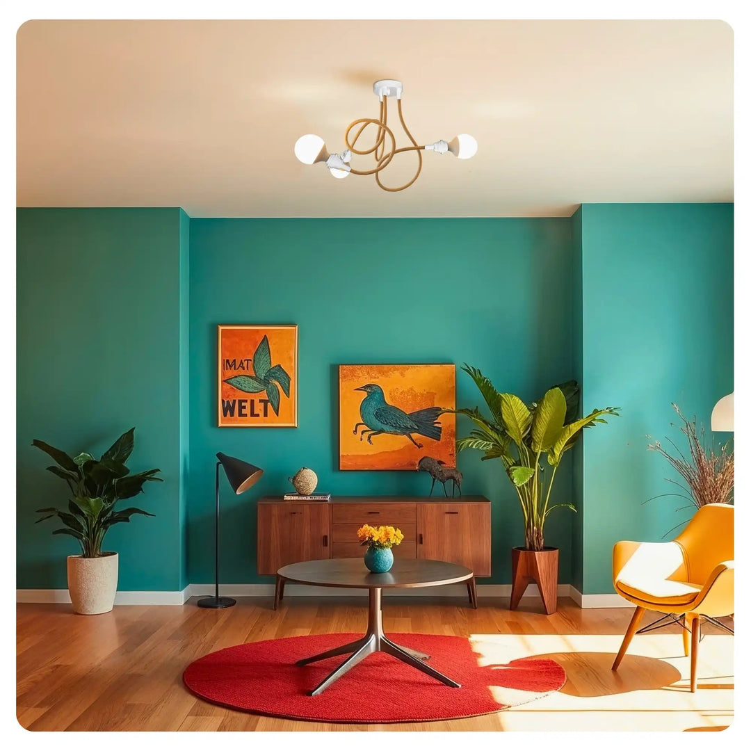 TWIST 3-light twine pendant in a living room