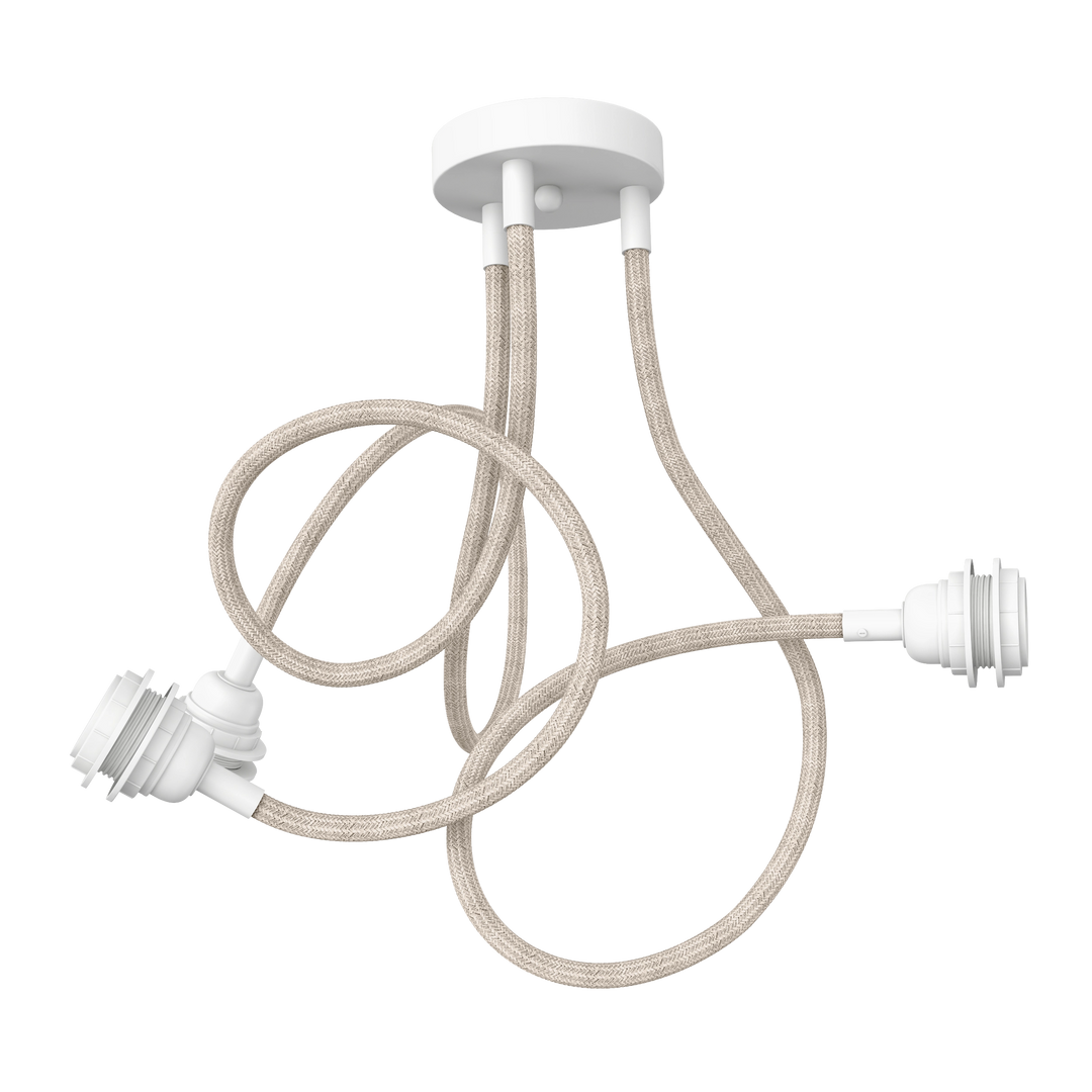 TWIST 3-light natural linen pendant with white sockets