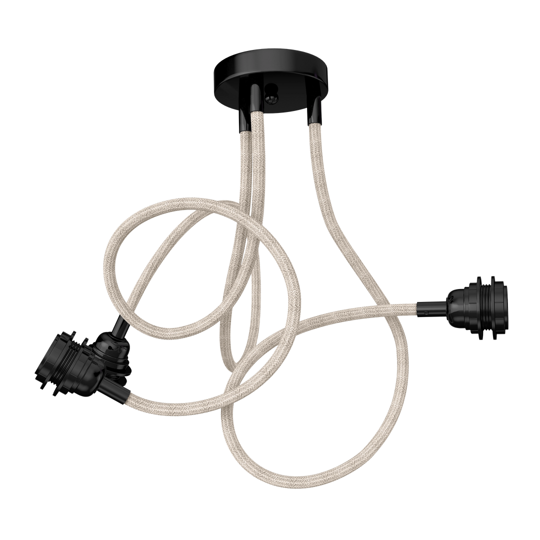 TWIST 3-light natural linen pendant with black sockets