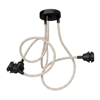 TWIST 3-light natural linen pendant with black sockets