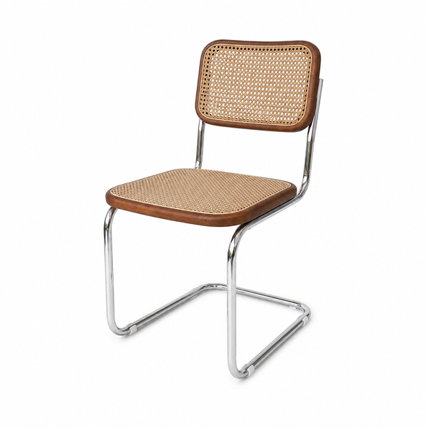 Swing Dining Chair - Natural Rattan - Walnut/Chrome