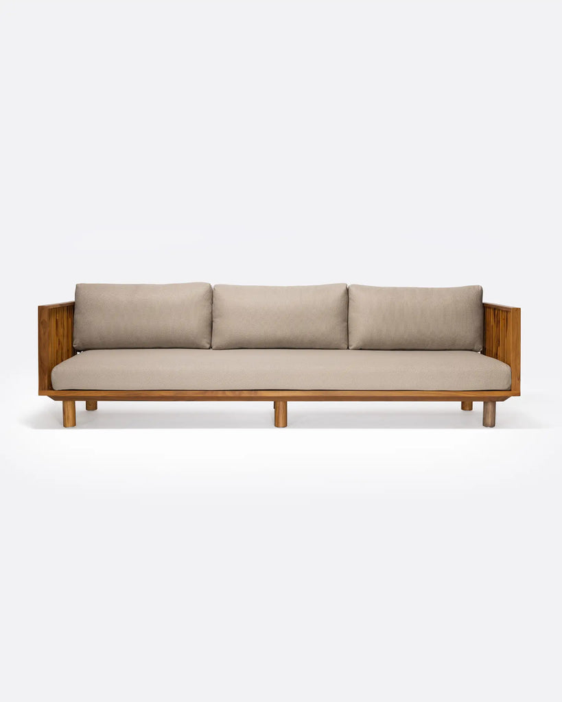 Outdoor teak 3-seater sofa natural