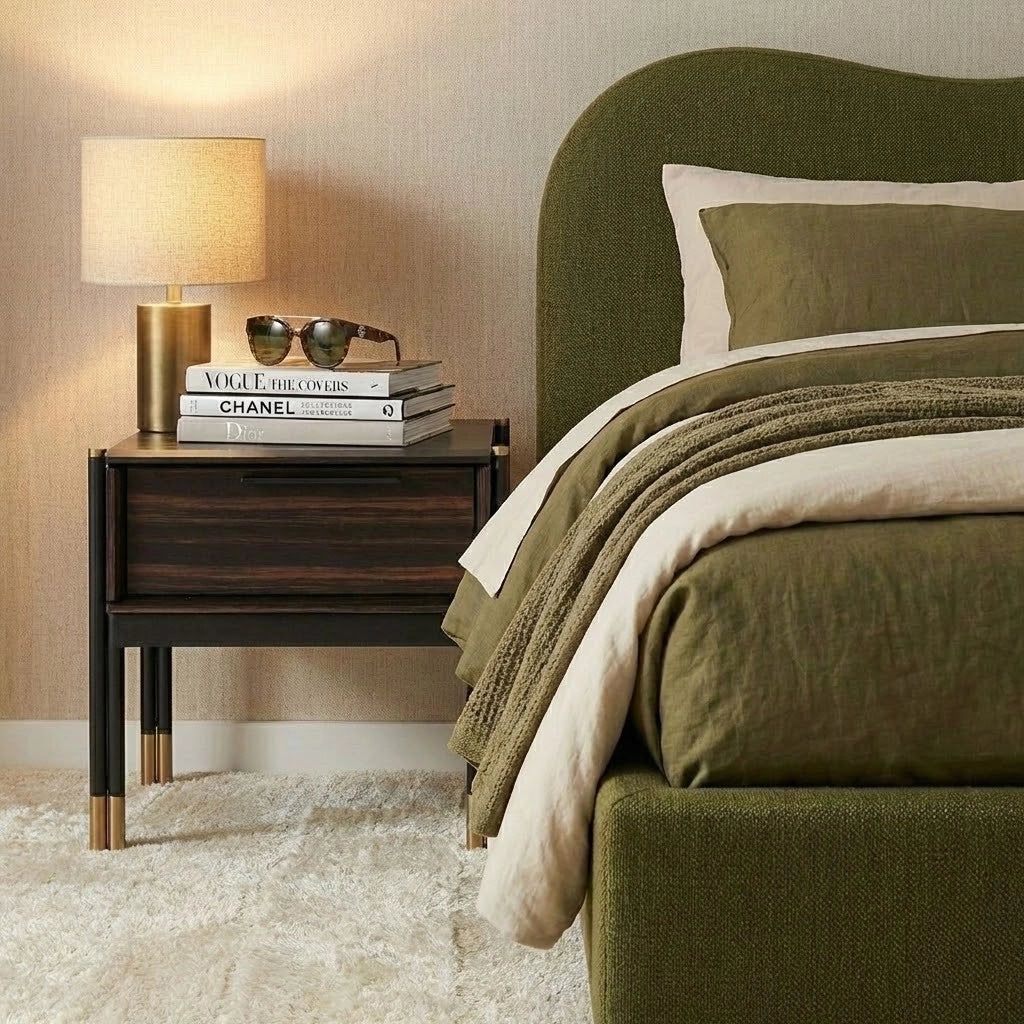 Wave Bed in Olive Soft Weave