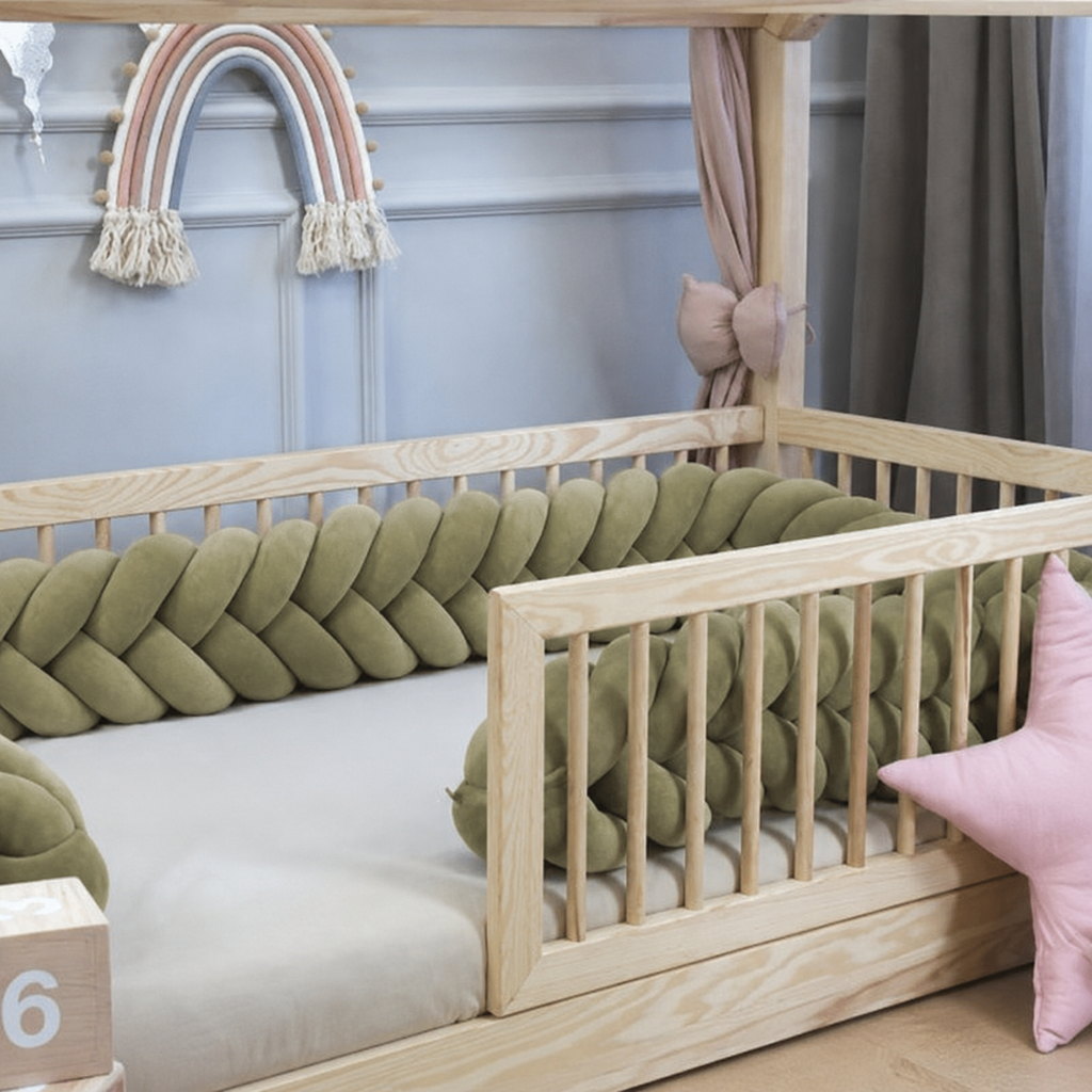 Ochraniacz do łóżeczka warkocz kłos Zielony Mech Velvet