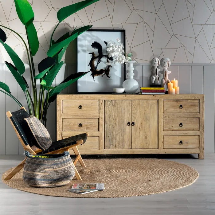 NATURAL 2 DOORS AND 6 DRAWERS SIDEBOARD 180 X 45 X 80 CM