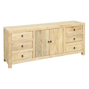 NATURAL 2 DOORS AND 6 DRAWERS SIDEBOARD 180 X 45 X 80 CM