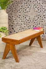 Load image into Gallery viewer, Teak wood and rattan bench