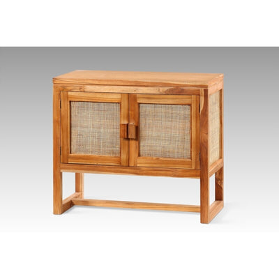 Teak Wood and Rattan Cabinet