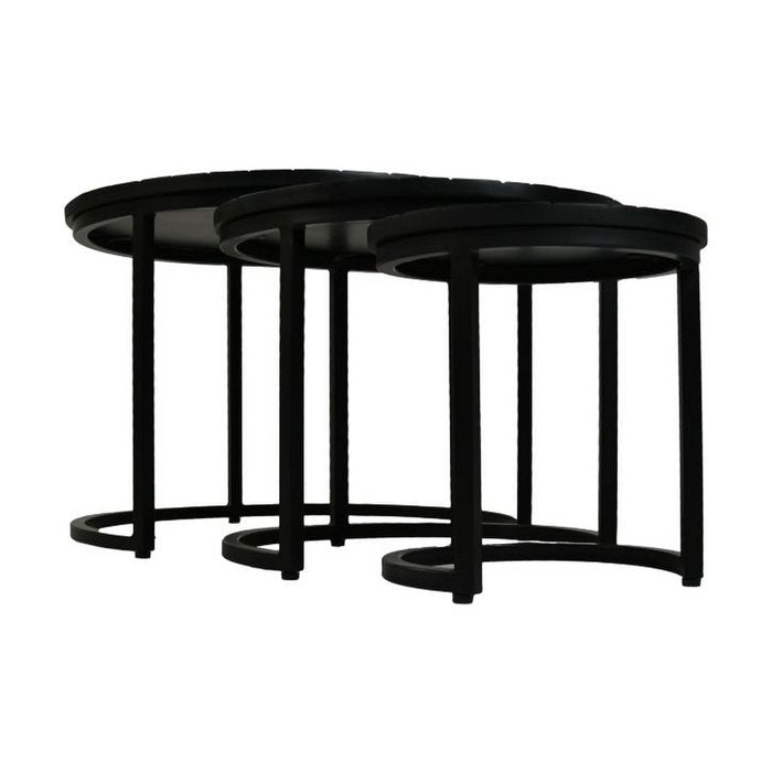 Coffee table Verona S/3 - ø67x46/ø50x41/ø35x34 - Black - Mango wood/Metal