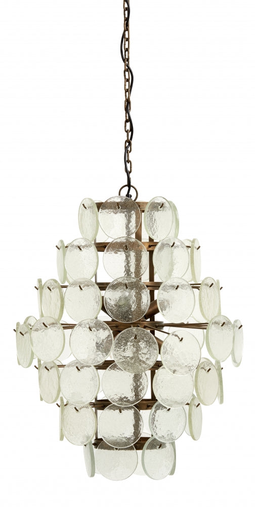 Hanging lamp, clear glass coins, large