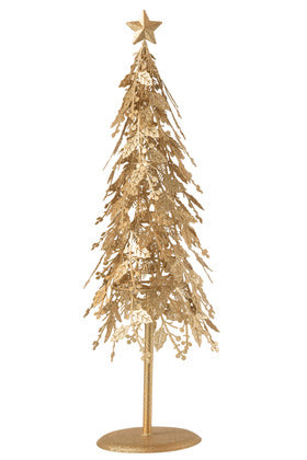 Christmas Tree On Foot Leaves Metal Gold Large