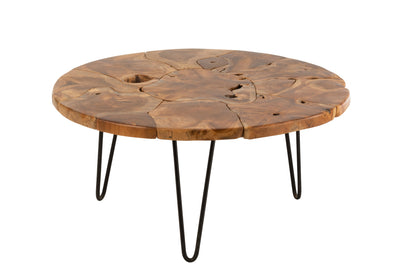 Coffee Table Round Teak Wood Brown