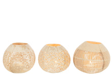 Load image into Gallery viewer, Tealight Holder Coconut Lines Natural Assortment Of 3